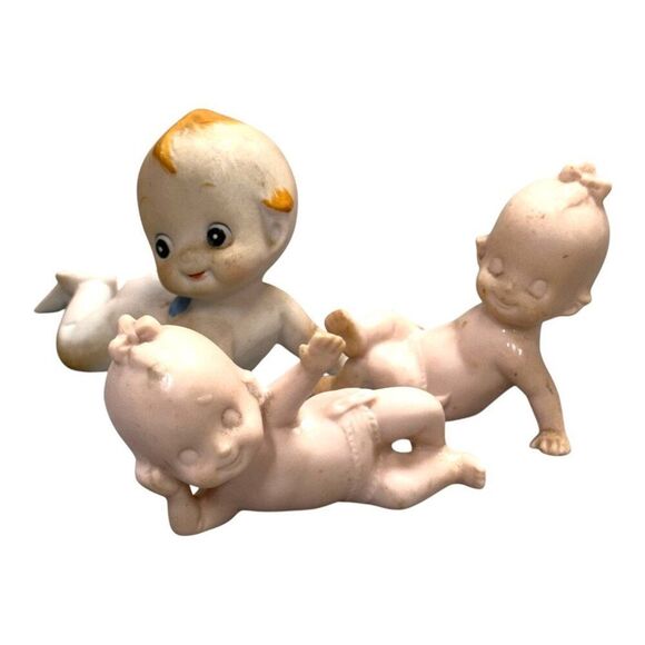 Vintage Porcelain Kewpie Baby Figurine Set Of 3 Hand-Painted Ceramic Lot Antique - Picture 1 of 13